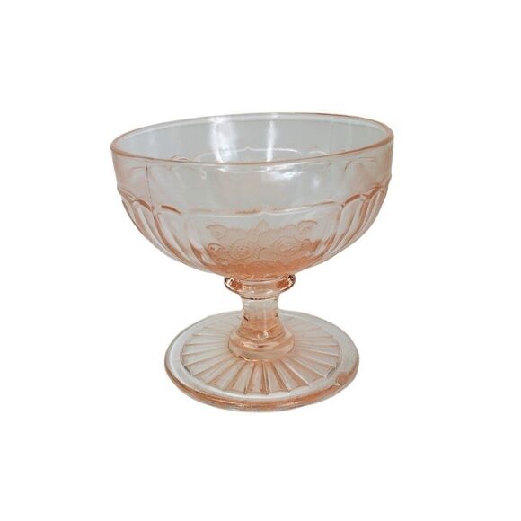 VTG 30s Pink Depression Glass Sharon Cabbage Rose Design & Berries 6 Piece Set - Picture 11 of 15